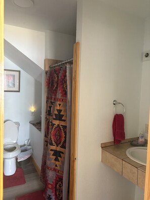 Ducha, secador de pelo, toallas, jabón