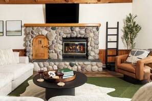 Smart TV, fireplace, video games, table football