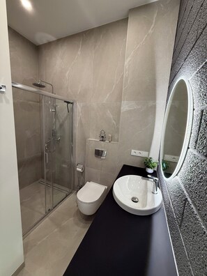 Regadera, secadora de cabello, toallas, jabón