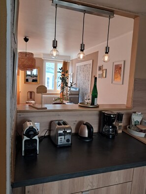Private kitchen - Large, cozy, quiet family apartment in the center of town, with view of the cathedral (Strasbourg)
