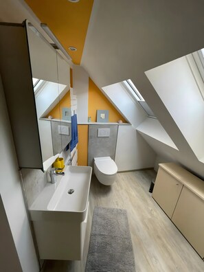 Suihku, ilmaiset hygieniatuotteet, hiustenkuivaaja, pyyhkeet