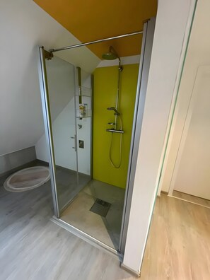Shower, free toiletries, hair dryer, towels - Apartment 'Dachwohnung Mit Blick Nach Basel' with Private Terrace, Shared Garden and Wi-Fi (Inzlingen)