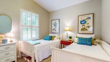 2 bedrooms, iron/ironing board, travel crib, internet