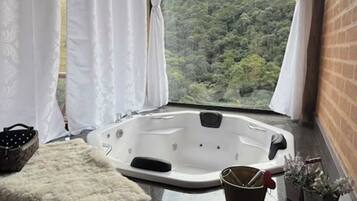 Romantic Chalet, Kitchen, Mountain View | Private spa tub
