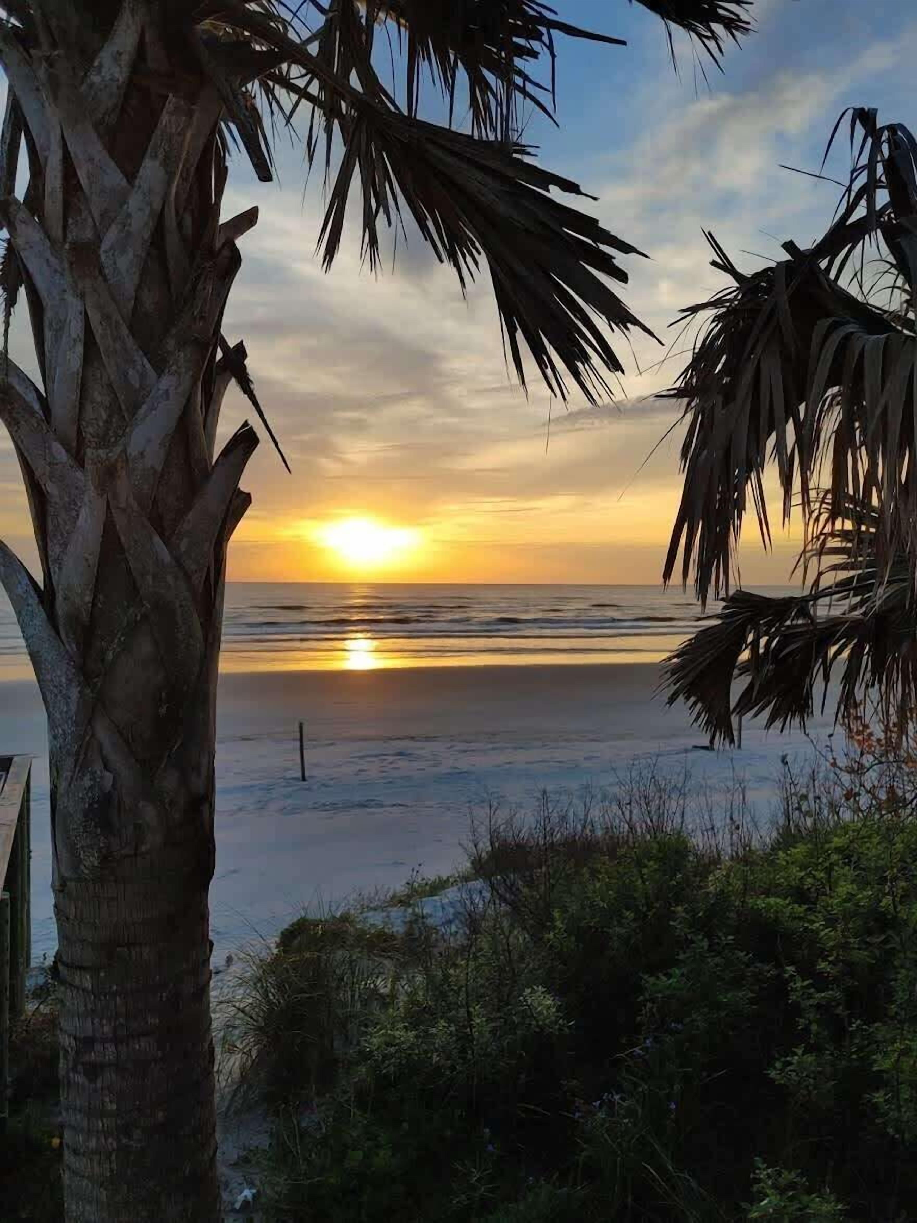 Nær stranden, solsenger og strandhåndklær
