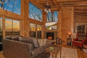 TV, fireplace - Luxury Smoky Mountain Retreat | Views + Hot Tub (Sevier County)