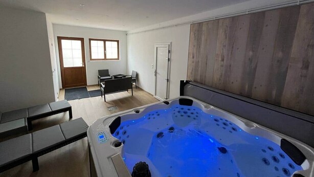 A modern bathroom with a large bathtub, a shower area, and a toilet. - Les Fossiles - 4/6 people (Noyers-sur-Cher)
