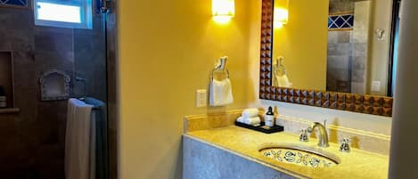 Shower, jetted bath, hair dryer, bidet