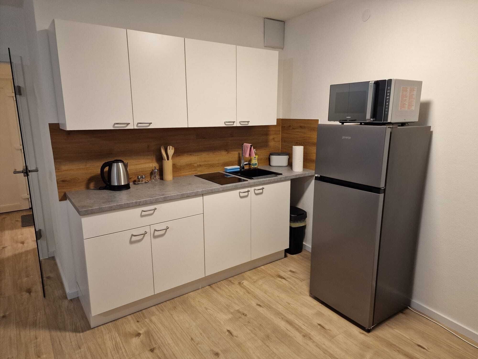 Réfrigérateur, micro-ondes, plaque de cuisson, bouilloire électrique