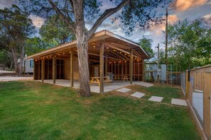 Terrace/patio - Guadalupe Tiny Cabin | Pool+Hot Tub | NBTX (New Braunfels)