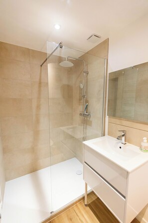 Sèche-cheveux, serviettes fournies, savon, papier toilette