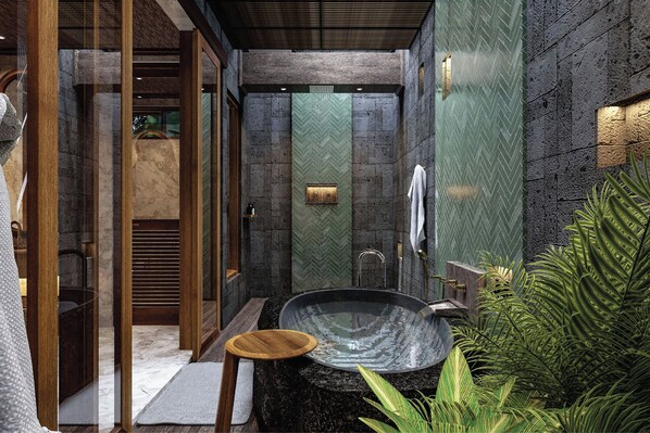 Villa, 1 Bedroom, Pool View | Bathroom | Separate tub and shower, hair dryer, bathrobes, slippers - Hiliwatu, Bali Ubud, A Tribute Portfolio Resort (Payangan)
