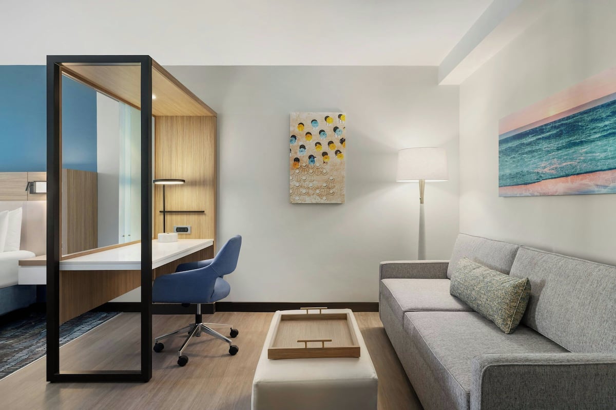 Hypo-allergenic bedding, desk, laptop workspace, iron/ironing board