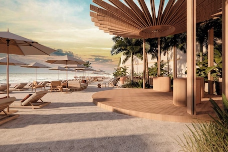Private beach, white sand, sun-loungers, beach umbrellas. The St Regis Costa Mujeres Resort, Cancun