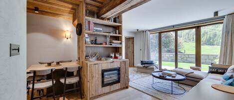 TV connectée, cheminée, chaîne hi-fi