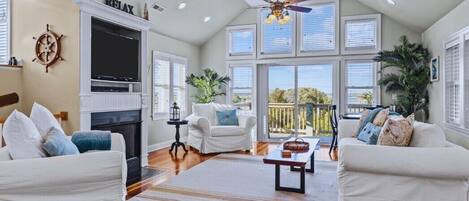 Smart TV, fireplace, DVD player, video library