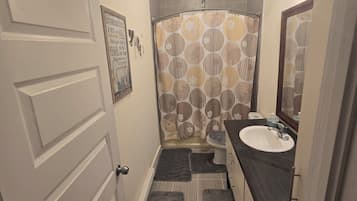 Hair dryer, towels, toilet paper