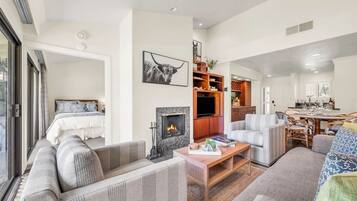 TV, fireplace