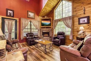 TV, fireplace, table football, offices - Skylight Cabin • Hot Tub | Loft | BBQ | Game Loft! (Gatlinburg)