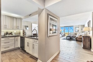 Fridge, microwave, oven, stovetop - Oceanfront Escape w/ Beach Access, Pool & Balcony Sunrise Views (Daytona Beach)