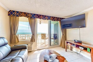 Smart TV, table football - Oceanfront Escape with Pool, Balcony & Direct Beach Access (Daytona Beach)