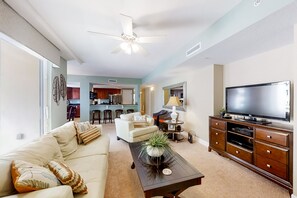 Living area - Sunny 3‑Bedroom Oceanfront Condo with Balcony & Direct Beach Access (Daytona Beach Shores)