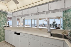 Fridge, microwave, oven, stovetop - Elegant Oceanfront Condo w/ Balcony, Pool & Steps to Beach (Daytona Beach Shores)