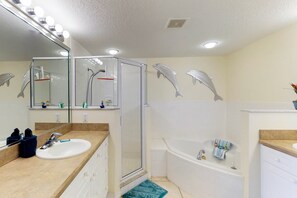 Shower, jetted bath, hair dryer, towels - Dog-Friendly Condo w/ Pool, Trails & Balcony Across from Beach (New Smyrna Beach)