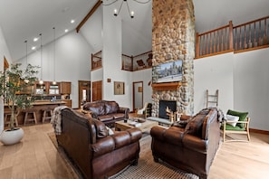 Smart TV, fireplace, DVD player, books