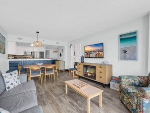 TV, fireplace - Ocean Views - Beachside 2B/2B Condo (Myrtle Beach)