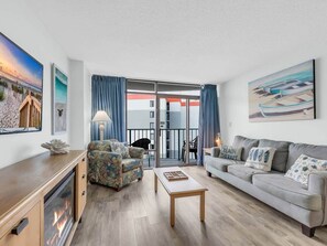 TV, fireplace - Ocean Views - Beachside 2B/2B Condo (Myrtle Beach)