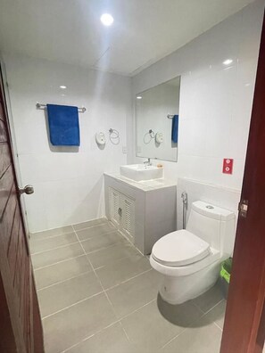 Bidet, Handtücher, Seife, Toilettenpapier