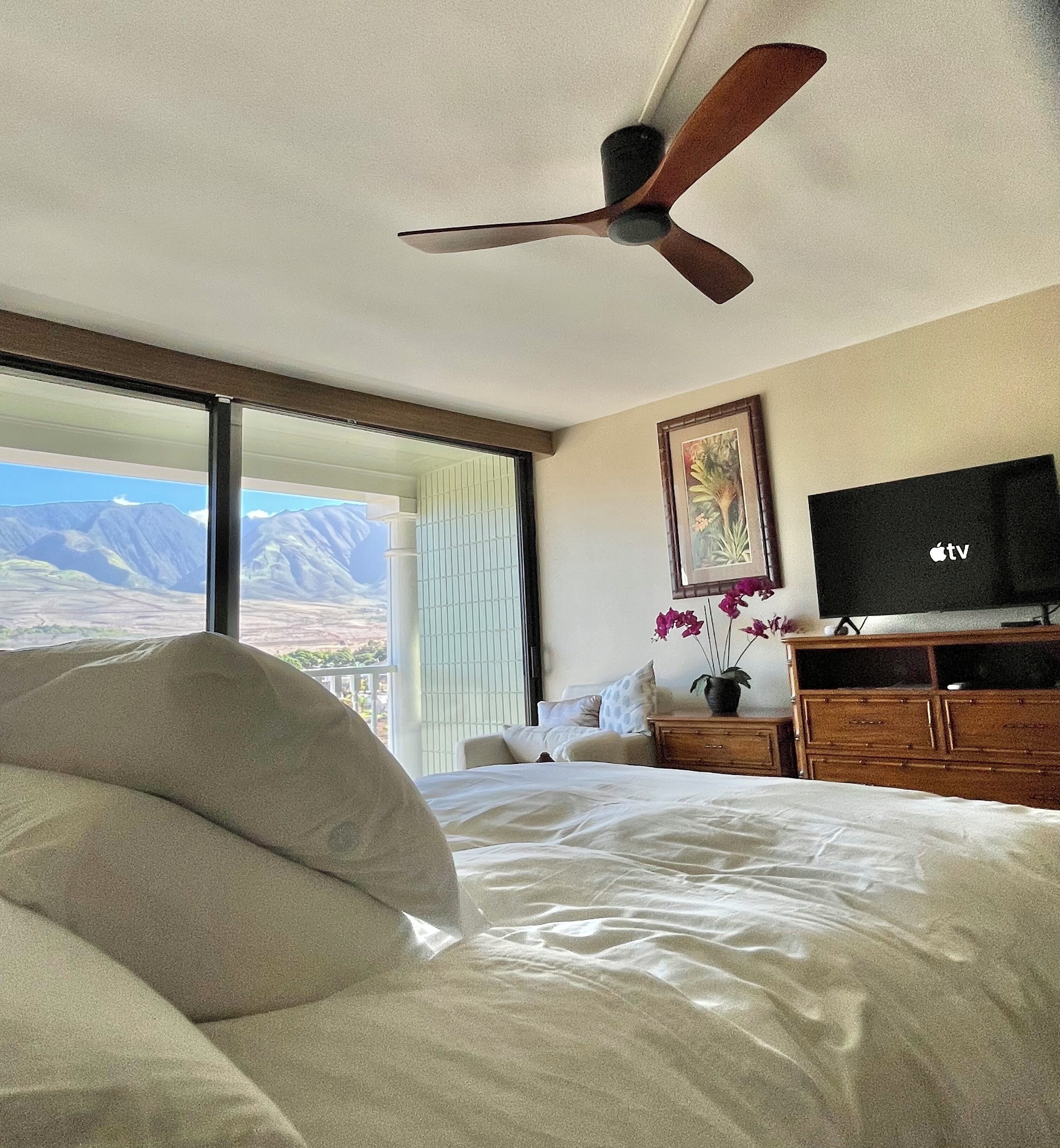 Ocean breeze, Central AC plus ceiling fan for comfort. Not AI.
