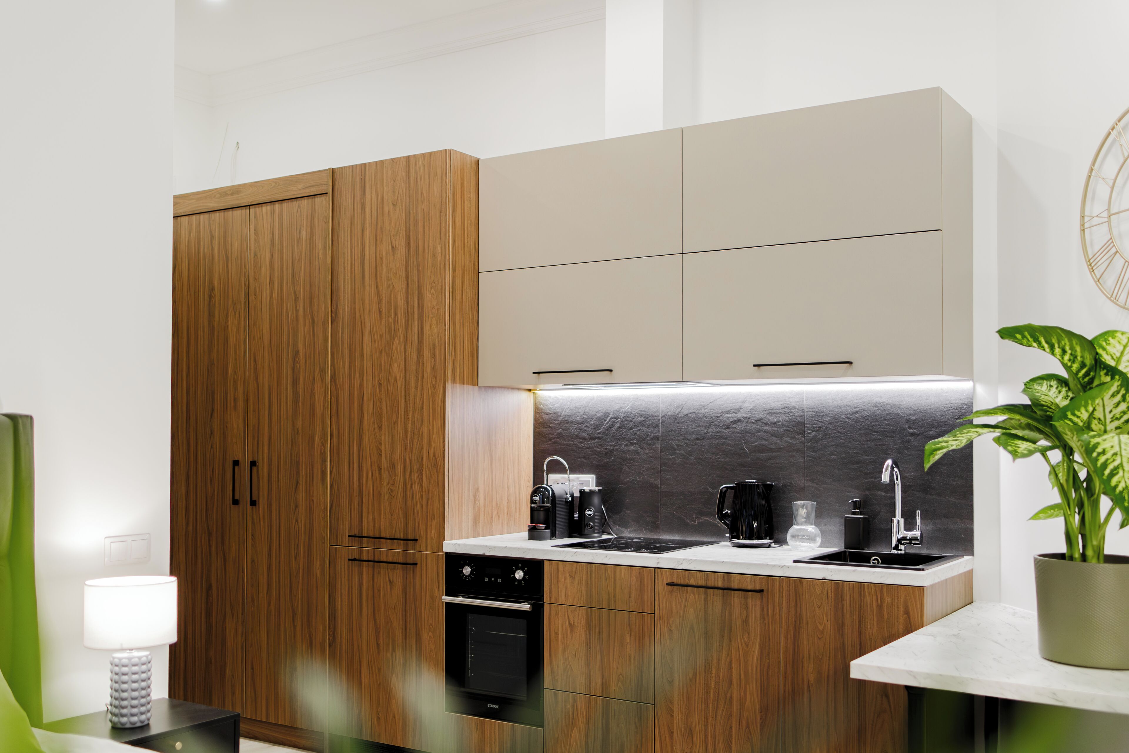 Fridge, microwave, oven, dishwasher