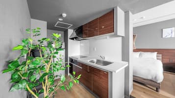 Fridge, microwave, stovetop, rice cooker