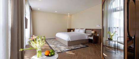 Deluxe dubbelrum eller tvÄbÀddsrum | MörklÀggningsgardiner, ljudisolering och strykjÀrn/strykbrÀda