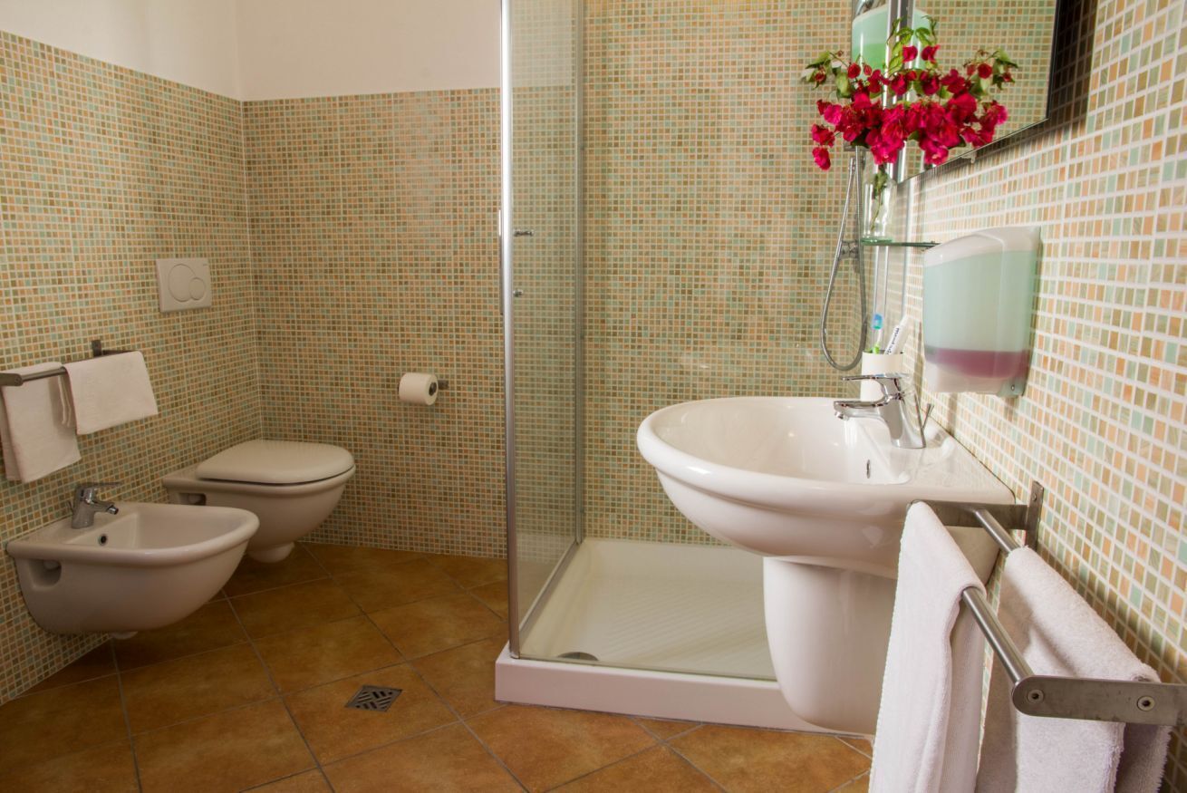 Regadera, bidet, toallas 