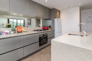 Coffee/tea maker, fridge, microwave, oven - Executive Balcony Apartment in Central Canberra (City)