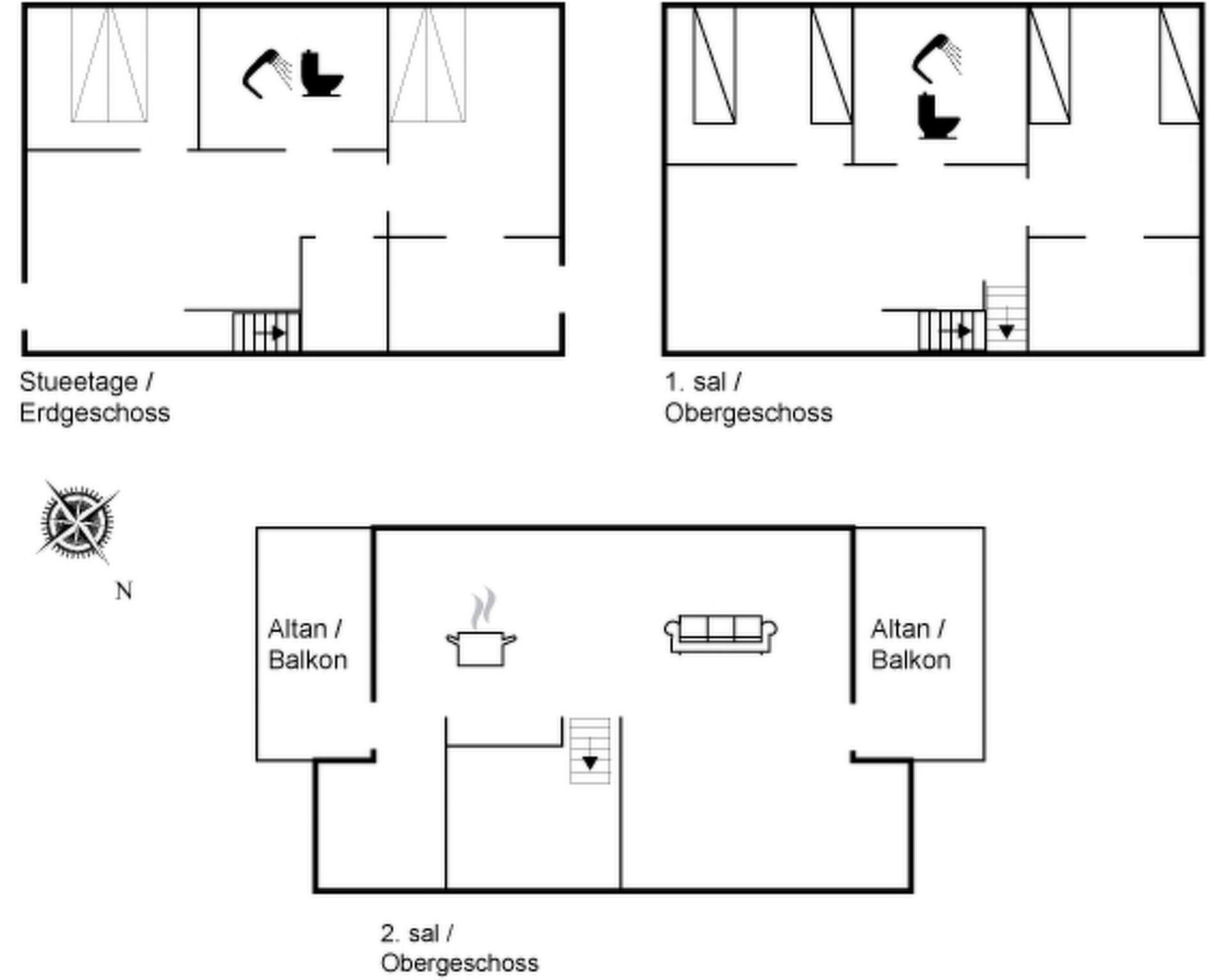 A hotel floor plan with two bedrooms, a bathroom, a kitchenette, and a balcony.