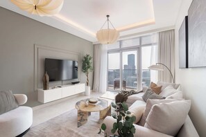 TV - Free housekeeping visits during your stay - StayShort -  Luxury 3-Bedroom Downtown Dubai Retreat with Balcony & Skyline Views (Downtown)
