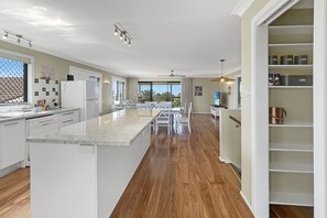 Fridge, microwave, oven, stovetop - Coastal Upper-Level Home with Pool Access (Batehaven)