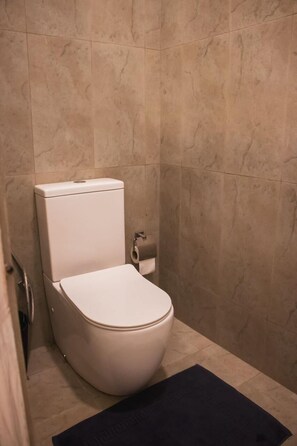 Habitación de lujo con 1 cama matrimonial o 2 individuales, patio, vista al lago | Baño | Amenidades de baño gratuitas, jabón, shampoo, papel de baño