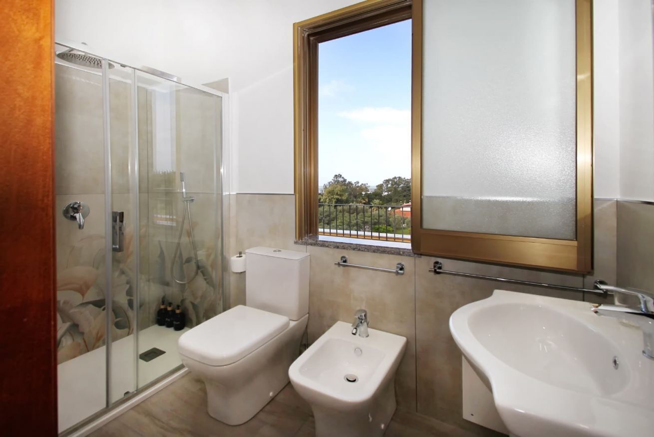 Shower, hair dryer, bidet, towels