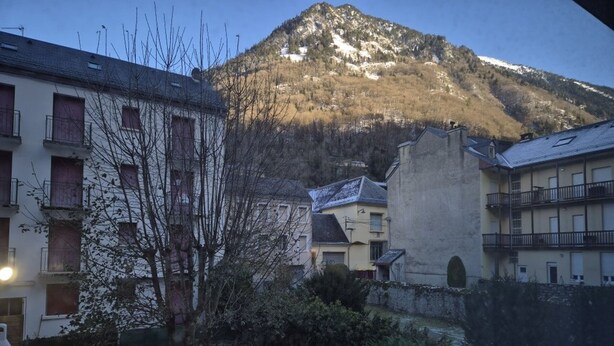 A residential area with buildings, a mountain in the background, and a tree in the foreground. - Charming T2bis 4-6 people, near center, Cauterets (Cauterets)