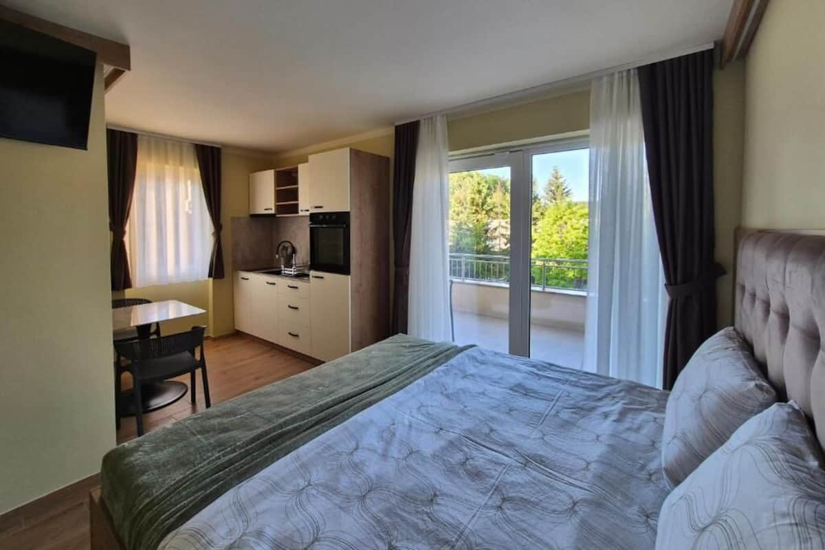 Apartamento Confort, 1 cama de matrimonio, balcón, vistas a la ciudad | Cortinas opacas, tabla de planchar con plancha, wifi gratis