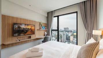 Family Suite, 3 Bedrooms, Club Lounge Access, City View | Egyptian cotton sheets, premium bedding, down comforters