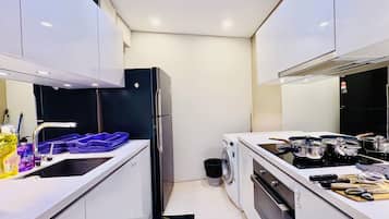 Toaster, cleaning supplies, freezer, paper towels