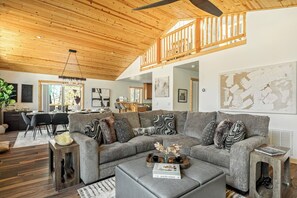 TV, fireplace, table football - Oak Tree Lodge, w/ Hot Tub, Fire Pit, Game Room (Big Bear)