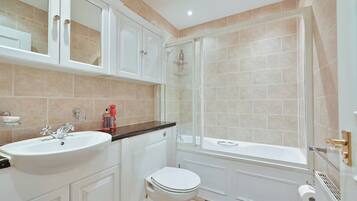 Shower, towels, toilet paper