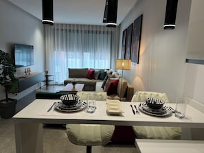Living area - Stylish apprt Next to Mohamed V Stadium, Steps from Top Attractions! -Pavil 45- (Casablanca)